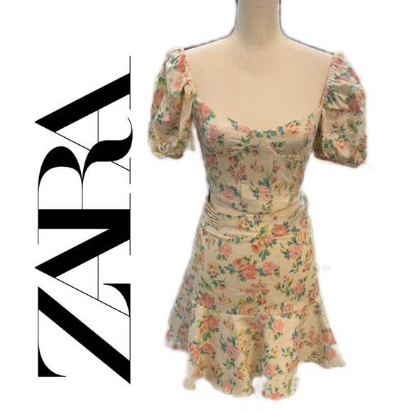 Zara Dresses & Skirts - ZARA ~ Floral Satin Effect MiniSkirt & Corset Top Set Lt Yellow Combo Sm…